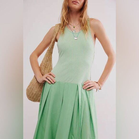 NWOT Free People Drops Of Venus Mint Green Sleeveless Midi Dress Sz XS oversized - Picture 8 of 16